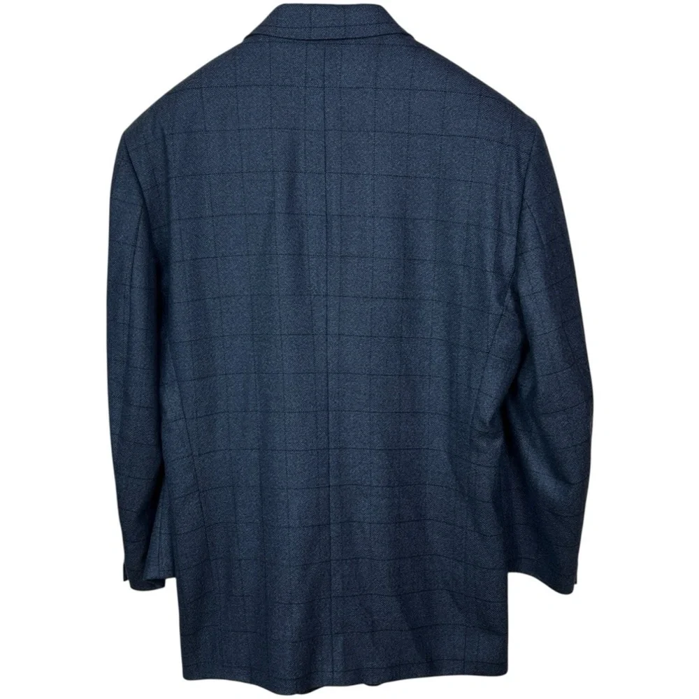 Oscar De La Renta Blue Wool Cashmere Blazer Sport Coat Window Pane  Print 38R
